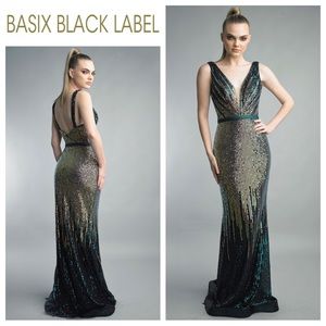 Basix Sleeveless Ombre Sequin Gown